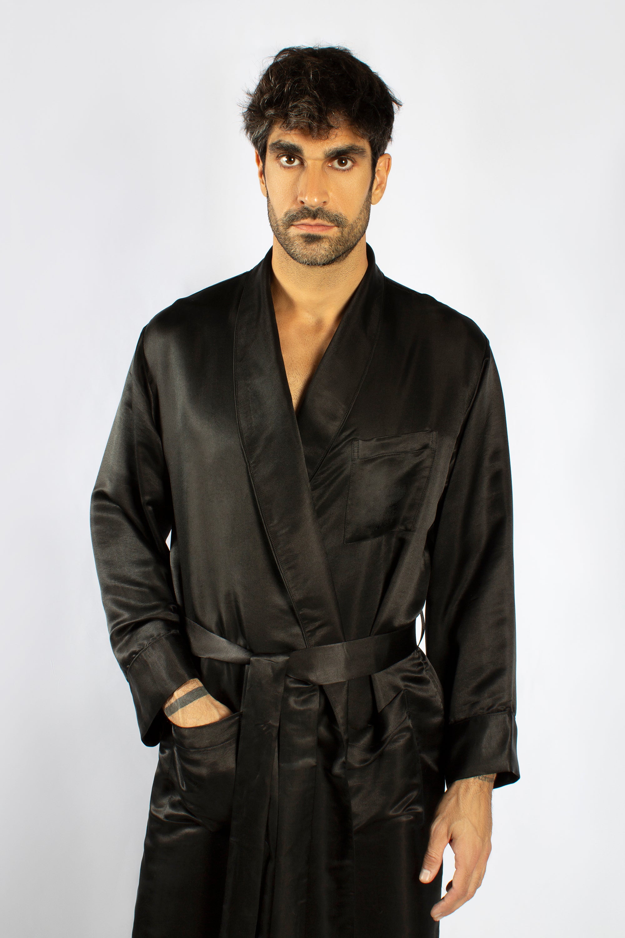 Luxury Artisan Silk Robe And Pajama Set For Men, Washable Natural Mulberry Silk
