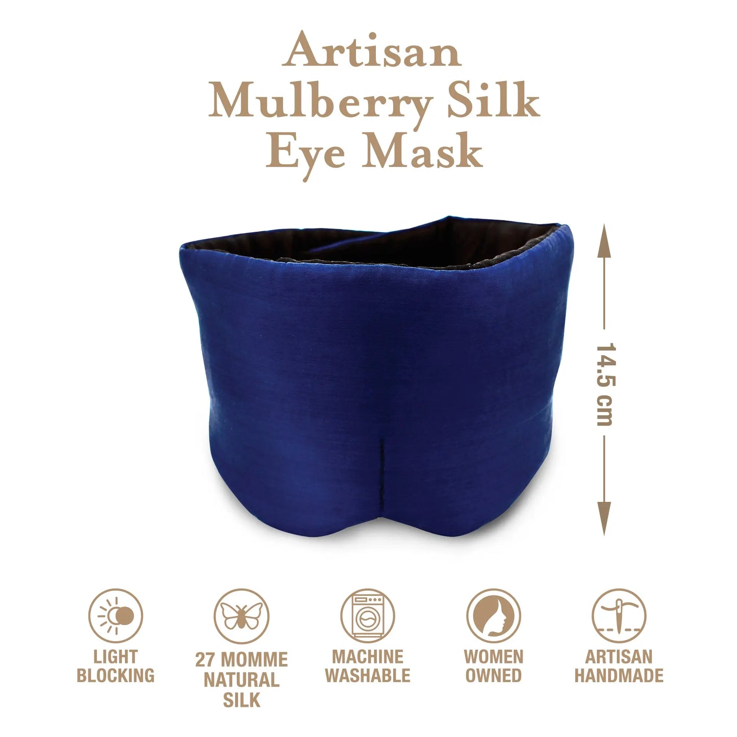 Full Black-Out Silk Sleep Mask in Plain Blue Tara Sartoria