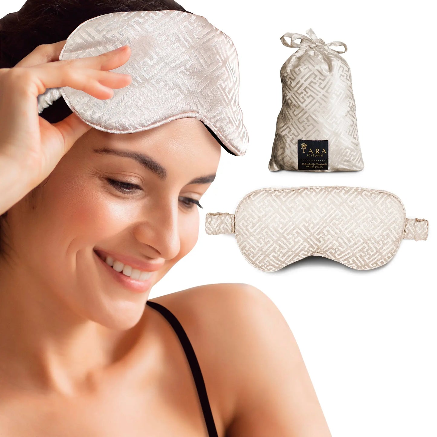 Luxury Silk Sleep Mask in Beige Tara Sartoria