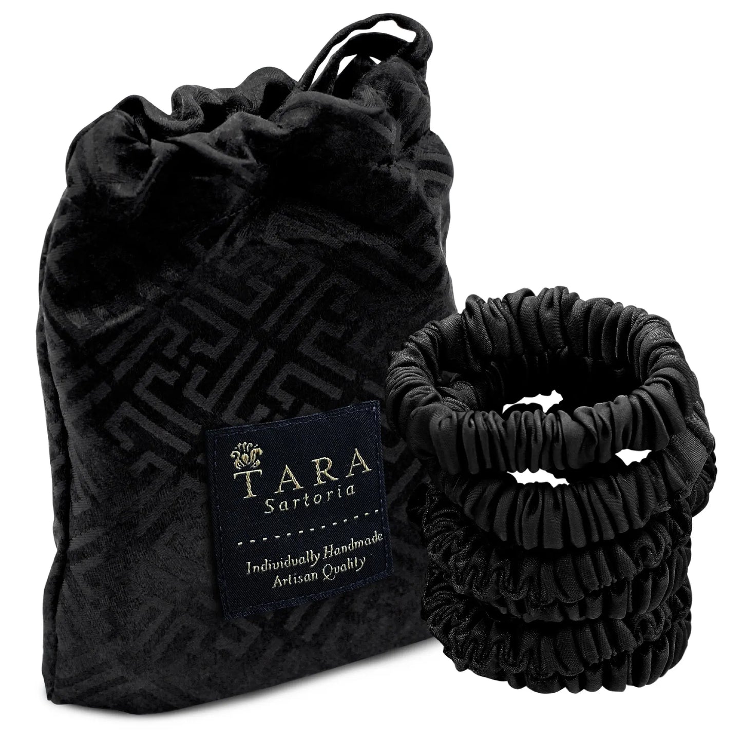 Skinny Silk Scrunchies For Hair, 6 Pieces (Onyx Black) Tara Sartoria