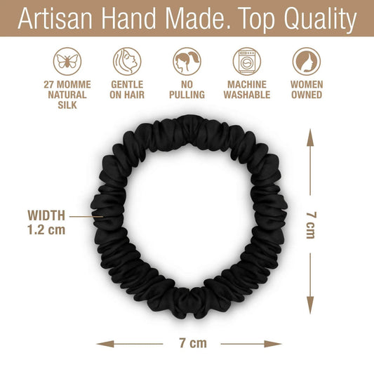 Skinny Silk Scrunchies For Hair, 3 Pieces (Onyx Black) Tara Sartoria