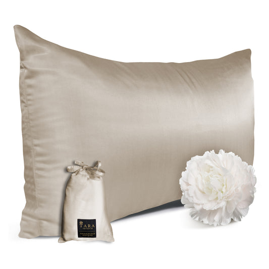 Luxury Artisan Mulberry Silk Pillowcase, Washable Natural Mulberry Silk, Beige - FINAL SALE