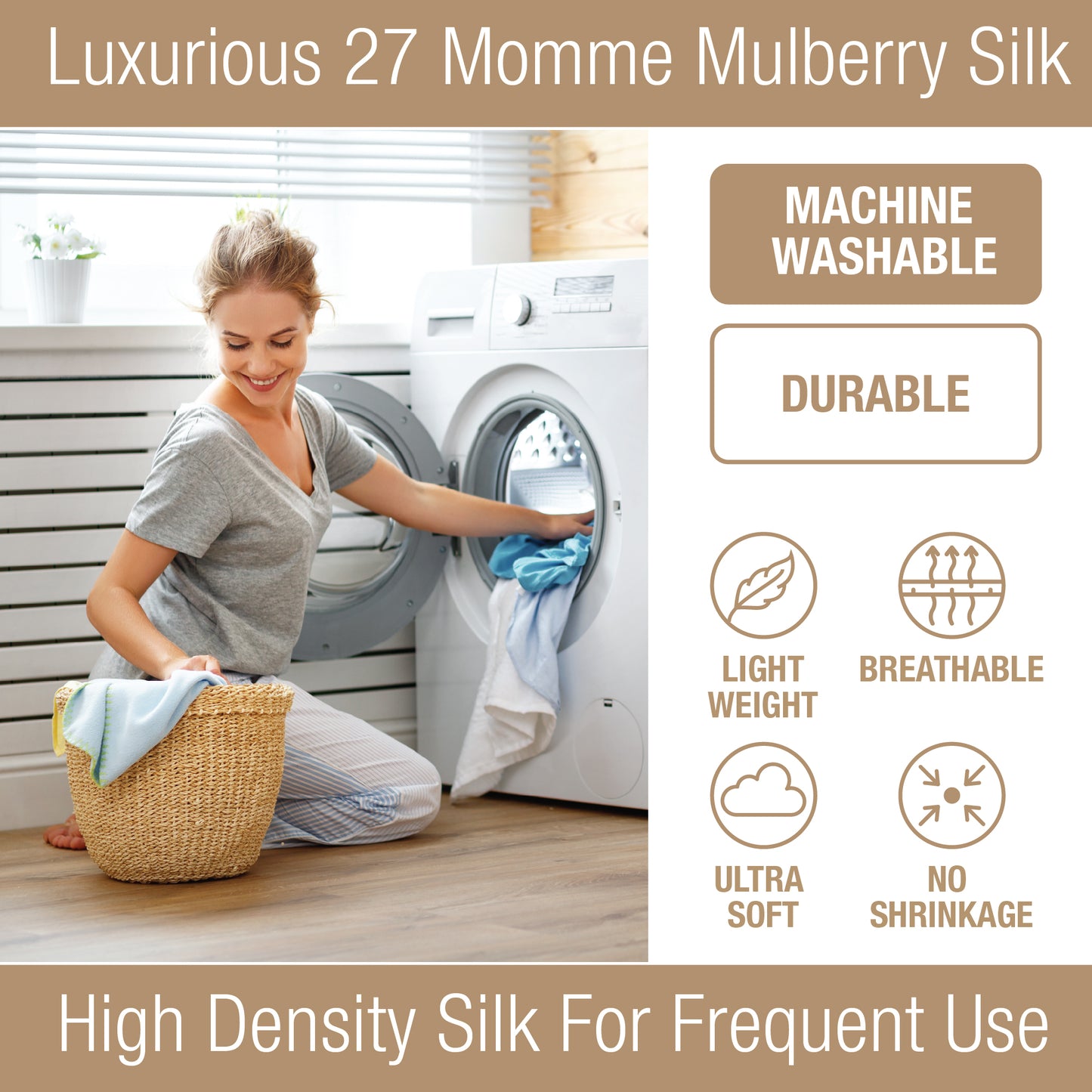 Luxury Artisan Mulberry Silk Pillowcase, Washable Natural Mulberry Silk, Gray
