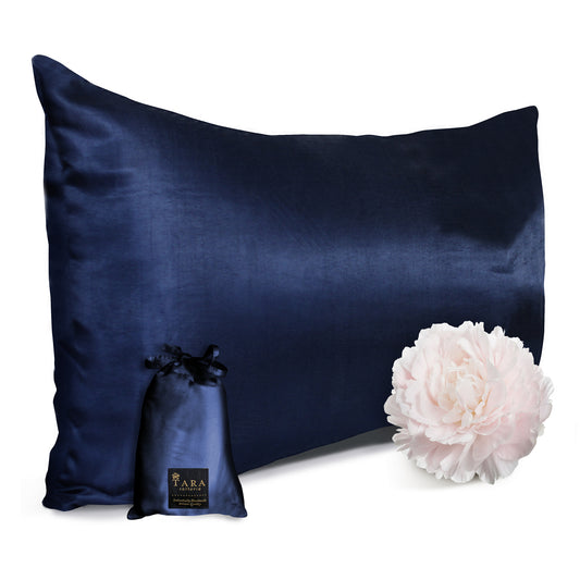 Luxury Artisan Mulberry Silk Pillowcase, Washable Natural Mulberry Silk, Navy Blue