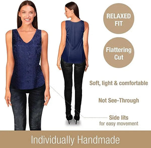 Luxury Artisan Pure Silk Jacquard V-Neck Tank Top