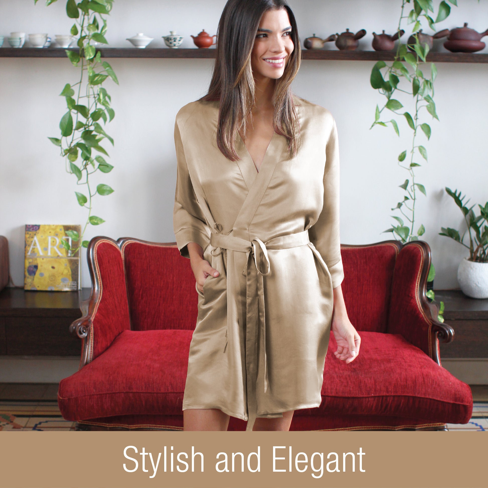 Luxury Artisan Robes For Women, Short, Washable Natural Mulberry