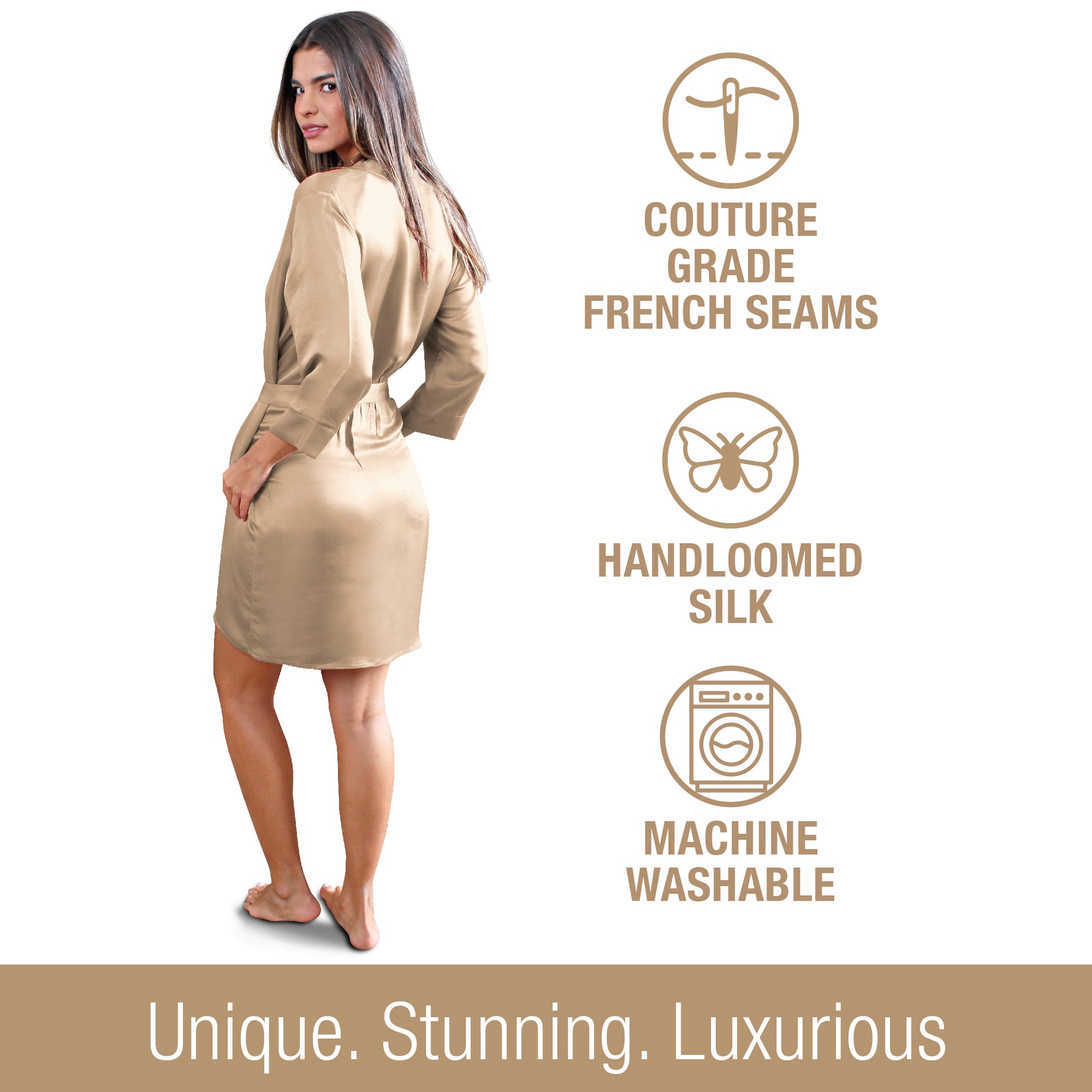 Luxury Artisan Robes For Women, Short, Washable Natural Mulberry