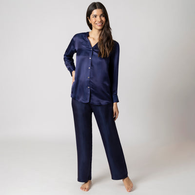 Artisan Silk Pajamas, Band Collar, Washable
