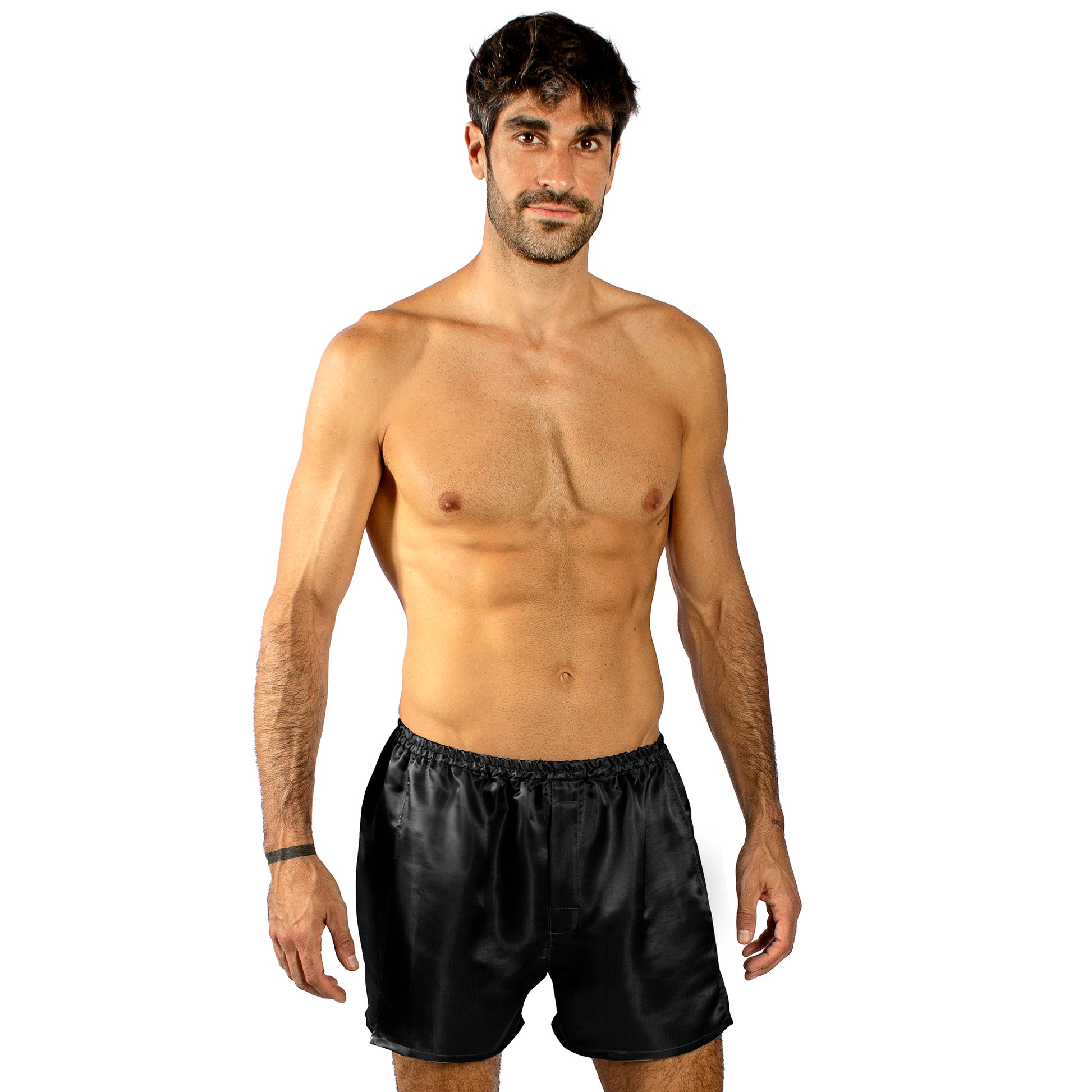 Men's Silk Sleepwear Boxer Shorts - Black - The Silk Lady