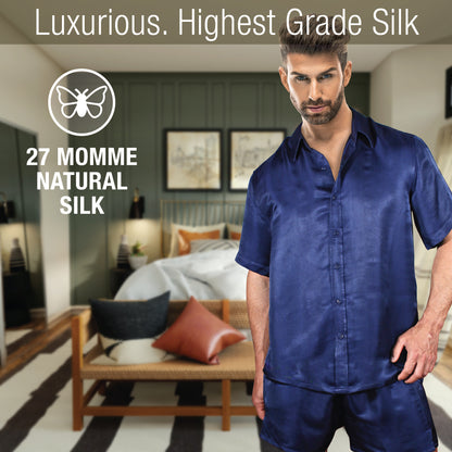 Luxury Artisan Silk Pajamas For Men Short, Washable Mulberry Silk