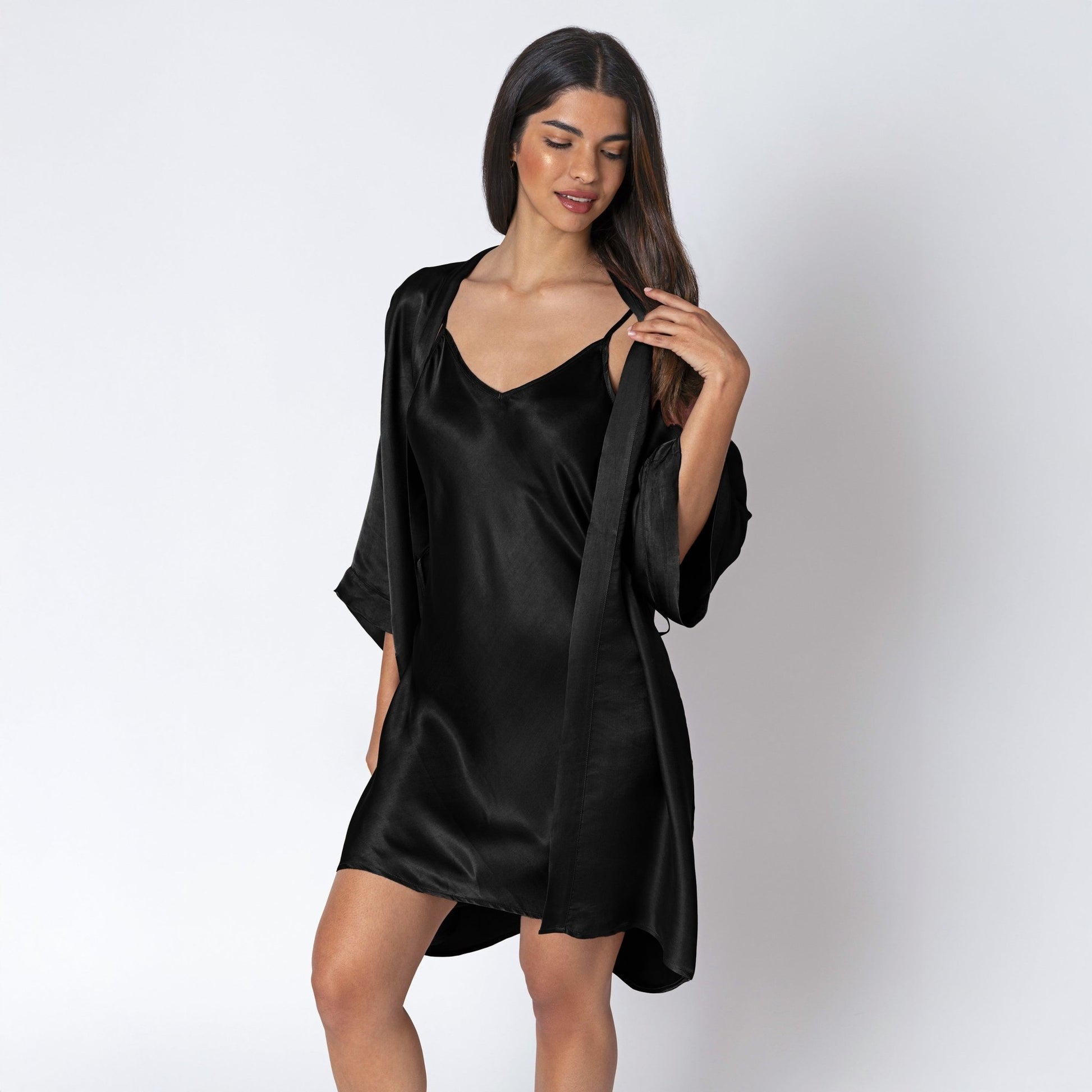 glossy pure silk short kimono dressing gown for women reviews 100% Pure Mulberry Silk Kimono Robe for Women | 22 Momme