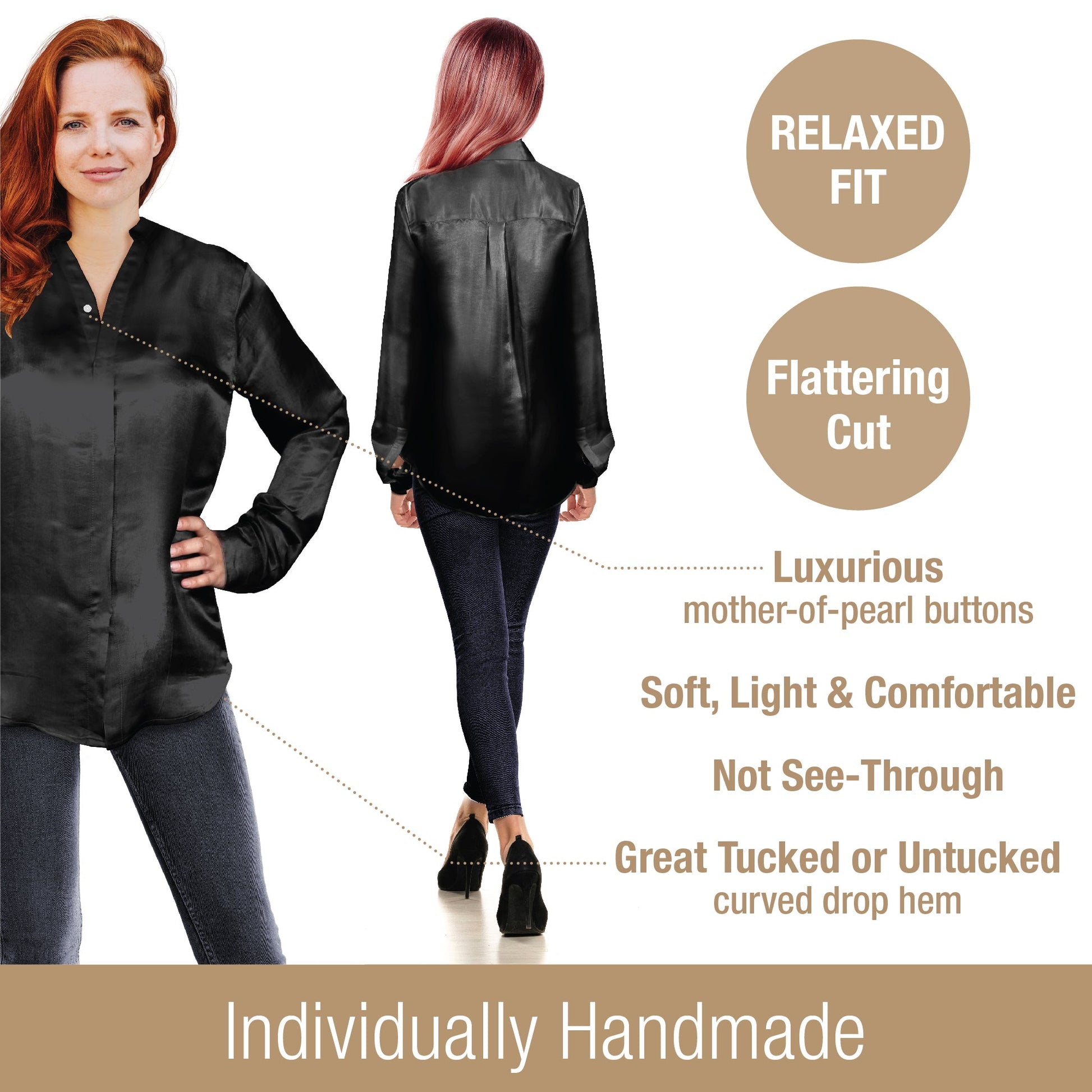 Artisan Silk Blouse, Band Collar, Washable - Tara Sartoria