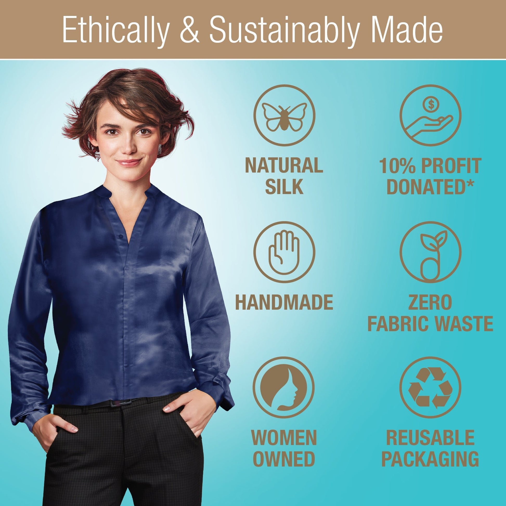 Artisan Silk Blouse, Band Collar, Washable - Tara Sartoria
