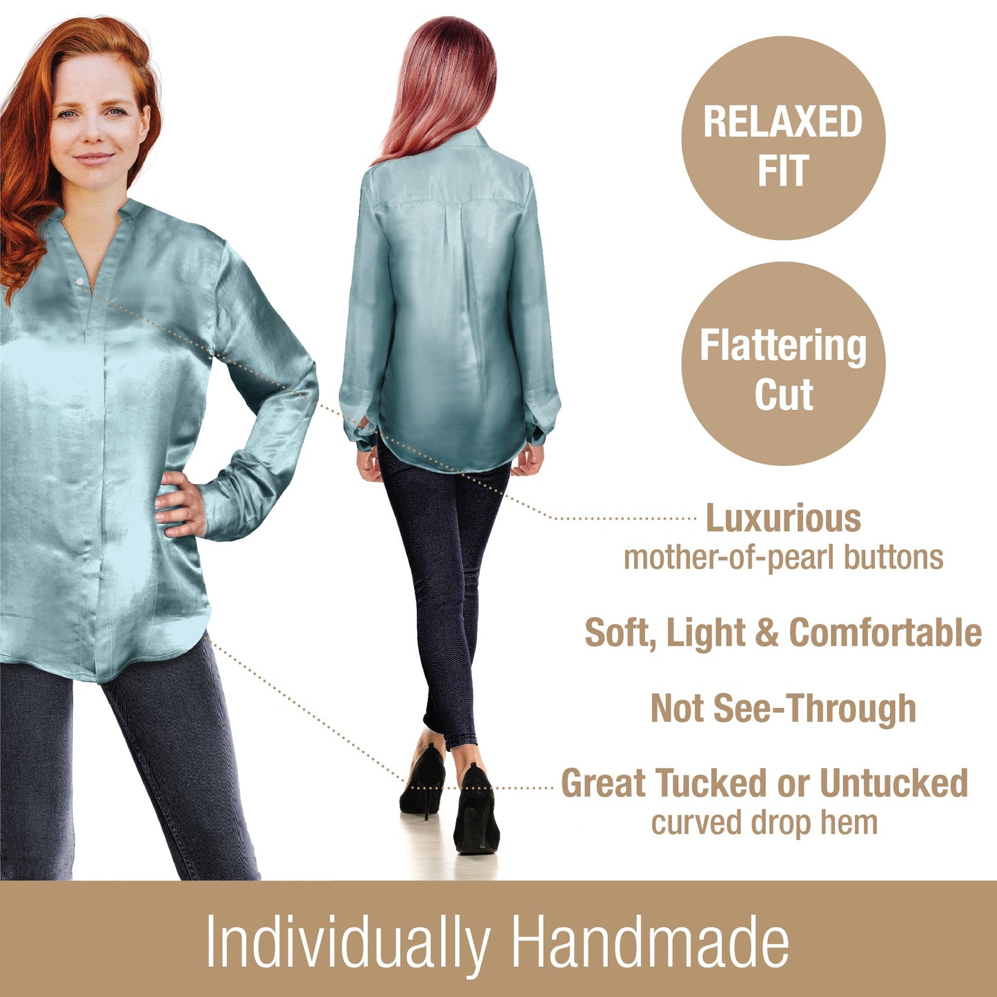 Artisan Silk Blouse, Band Collar, Washable - Tara Sartoria