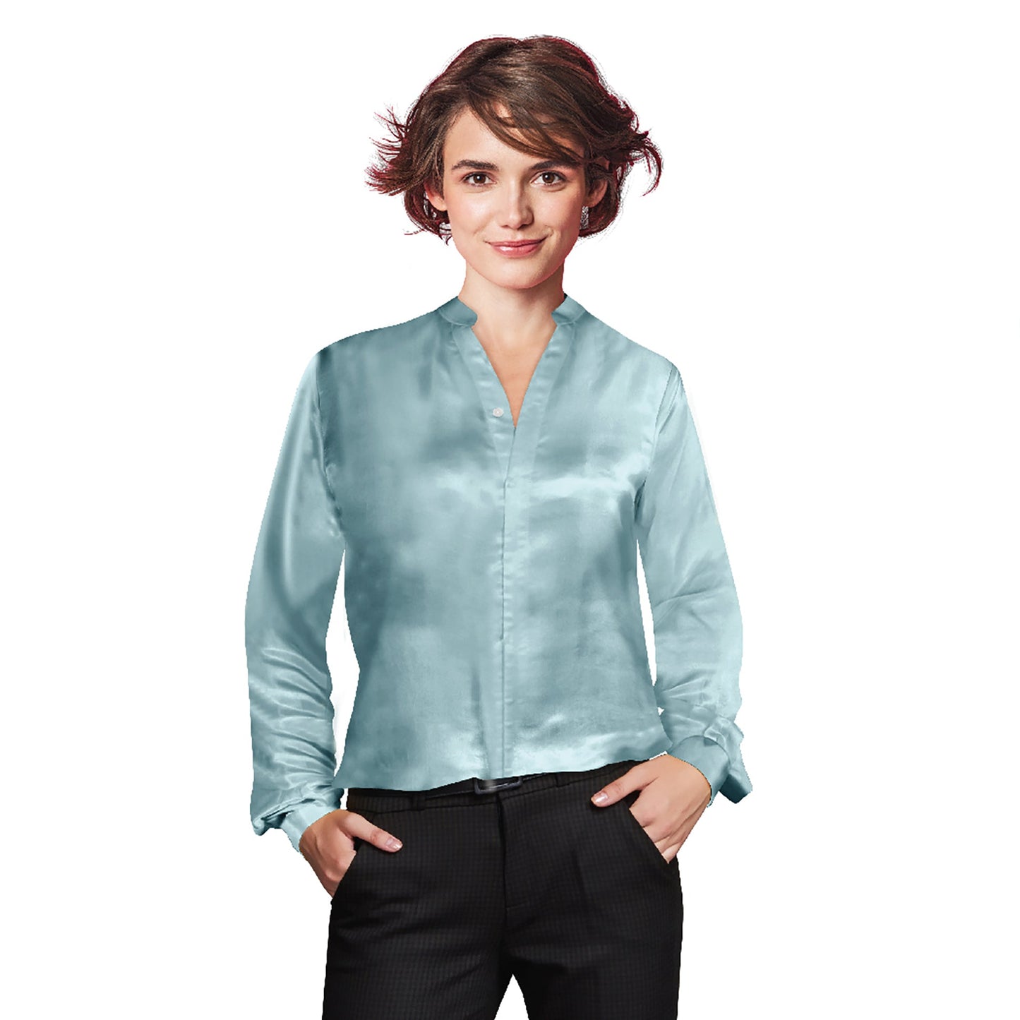 Artisan Silk Blouse, Band Collar, Washable - Tara Sartoria