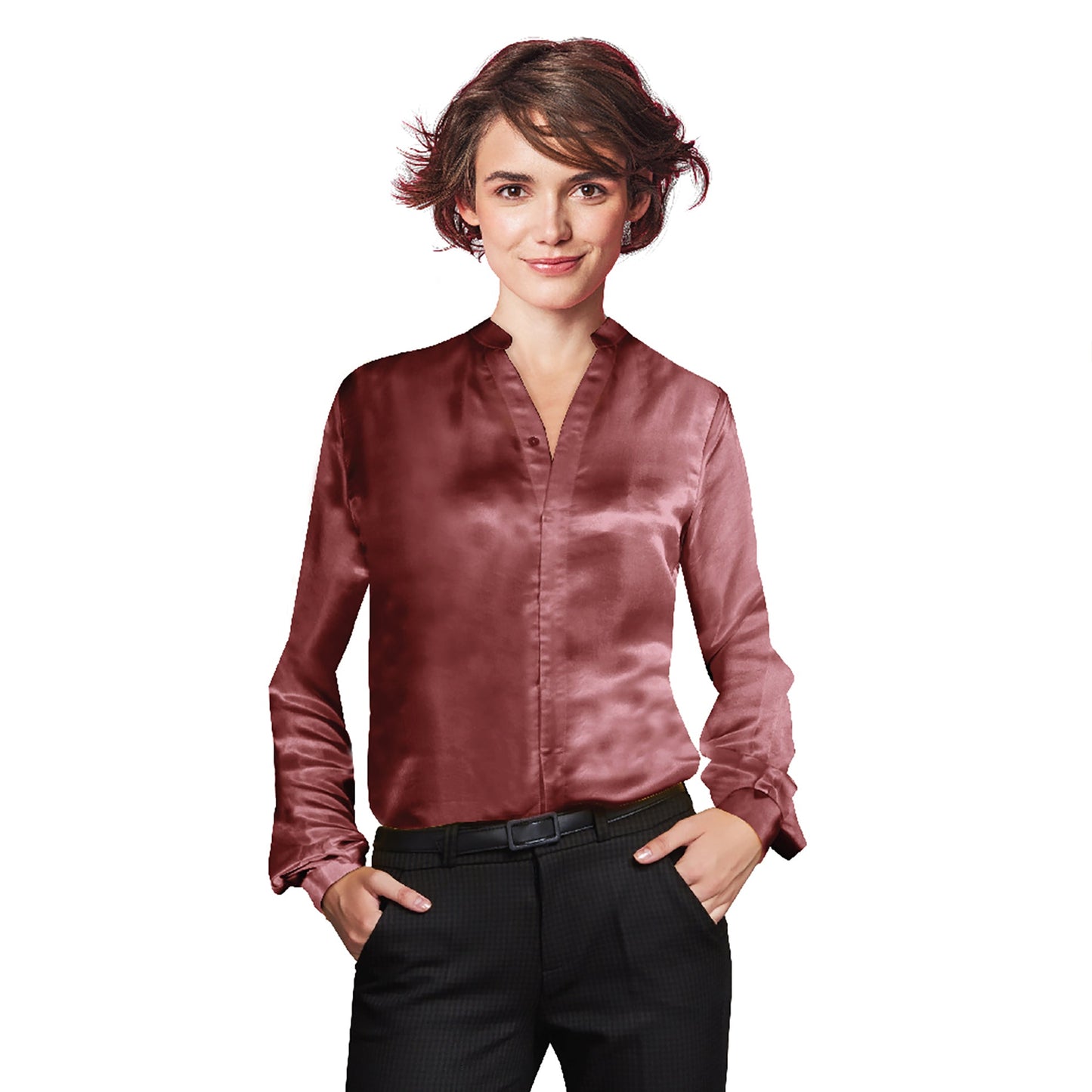 Artisan Silk Blouse, Band Collar, Washable - Tara Sartoria
