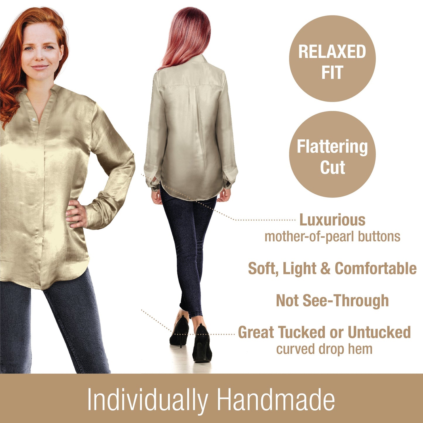 Artisan Silk Blouse, Band Collar, Washable - Tara Sartoria