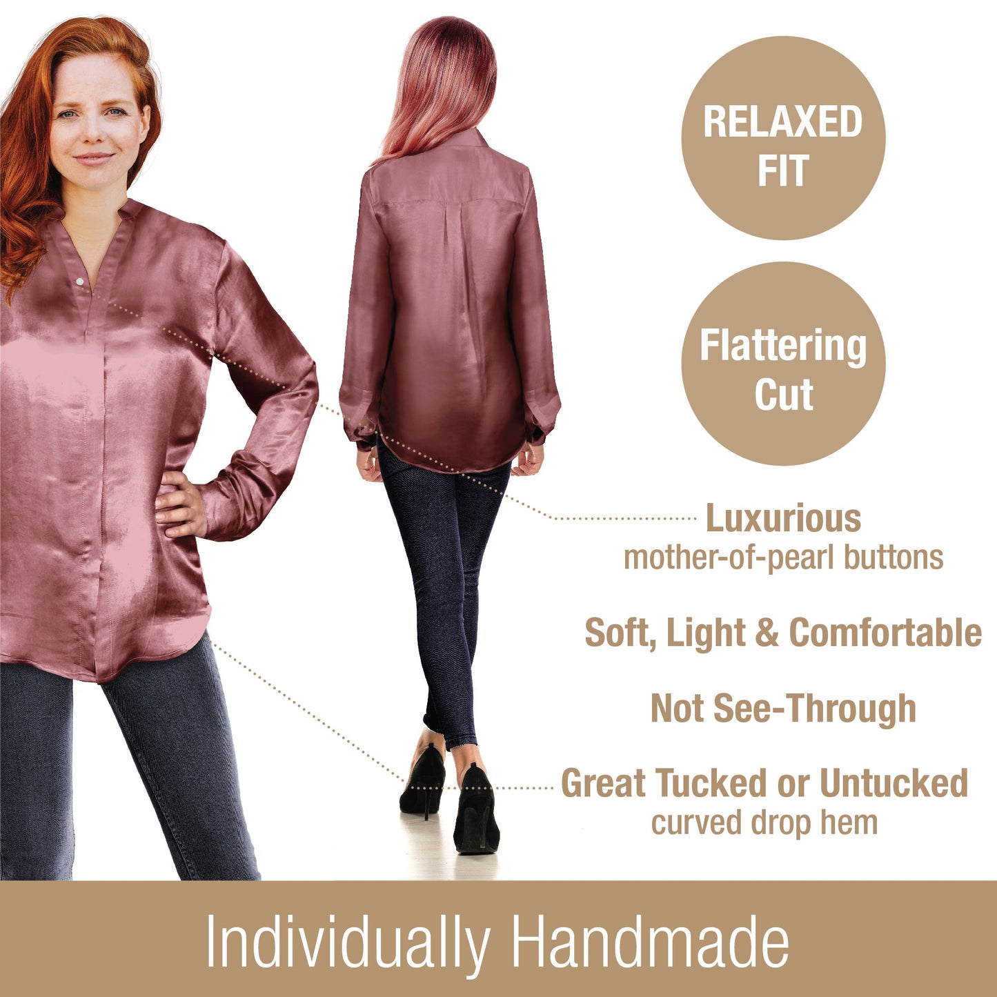 Artisan Silk Blouse, Band Collar, Washable - Tara Sartoria