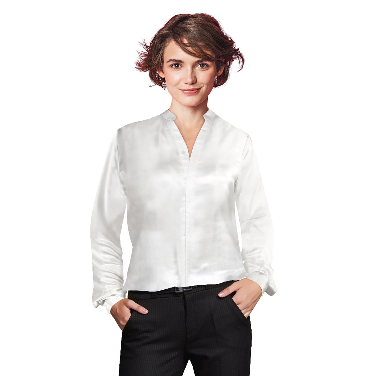Artisan Silk Blouse, Band Collar, Washable - Tara Sartoria