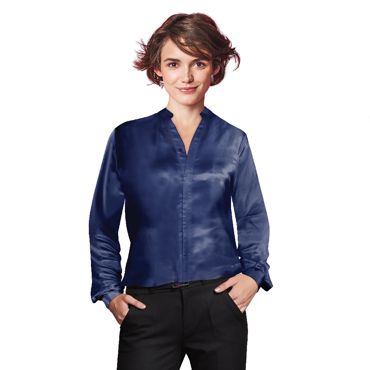 Artisan Silk Blouse, Band Collar, Washable - Tara Sartoria