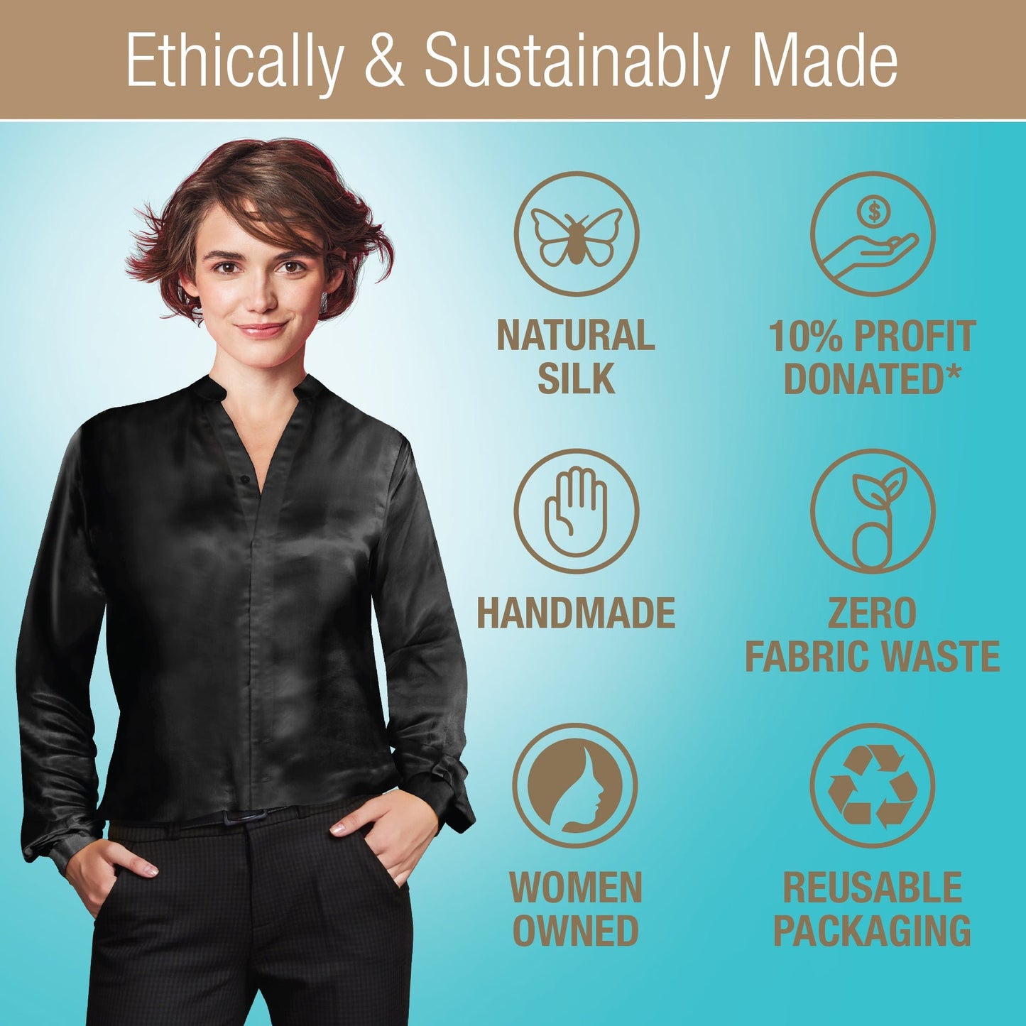 Artisan Silk Blouse, Band Collar, Washable - Tara Sartoria