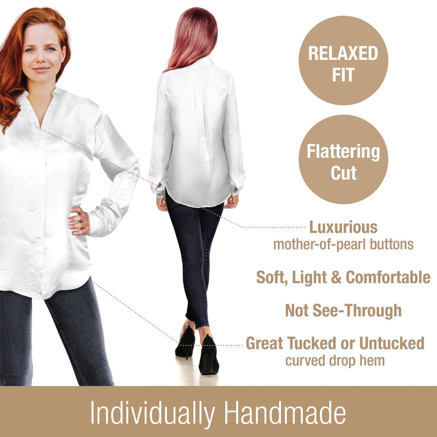 Artisan Silk Blouse, Band Collar, Washable - Tara Sartoria