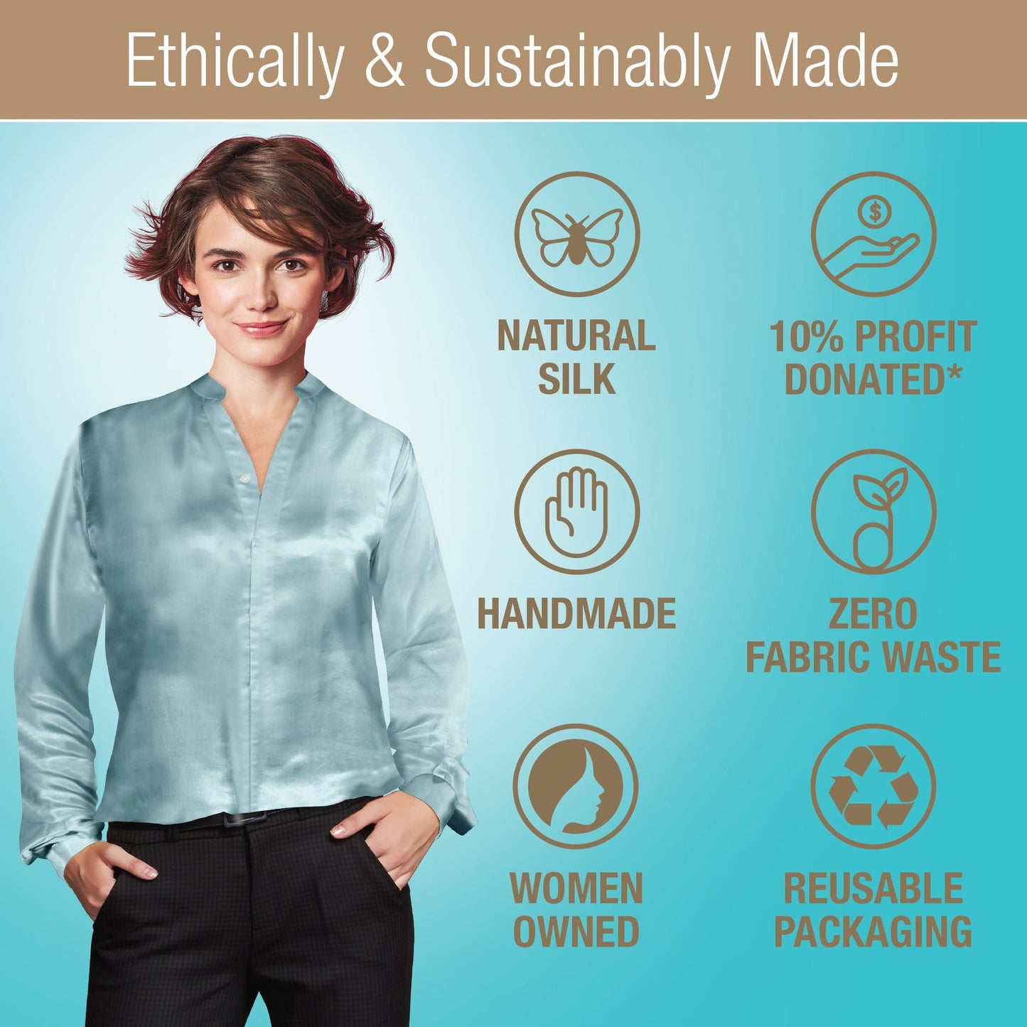 Artisan Silk Blouse, Band Collar, Washable - Tara Sartoria