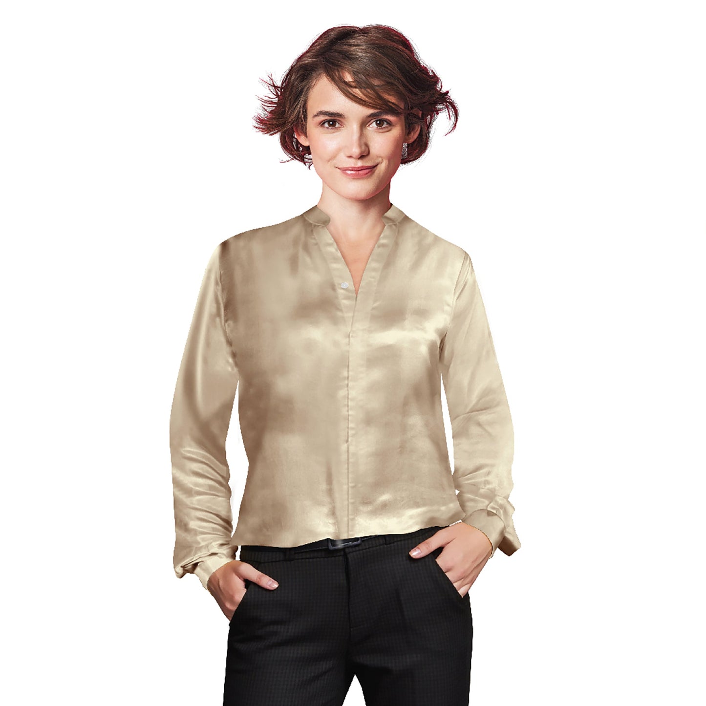 Artisan Silk Blouse, Band Collar, Washable - Tara Sartoria