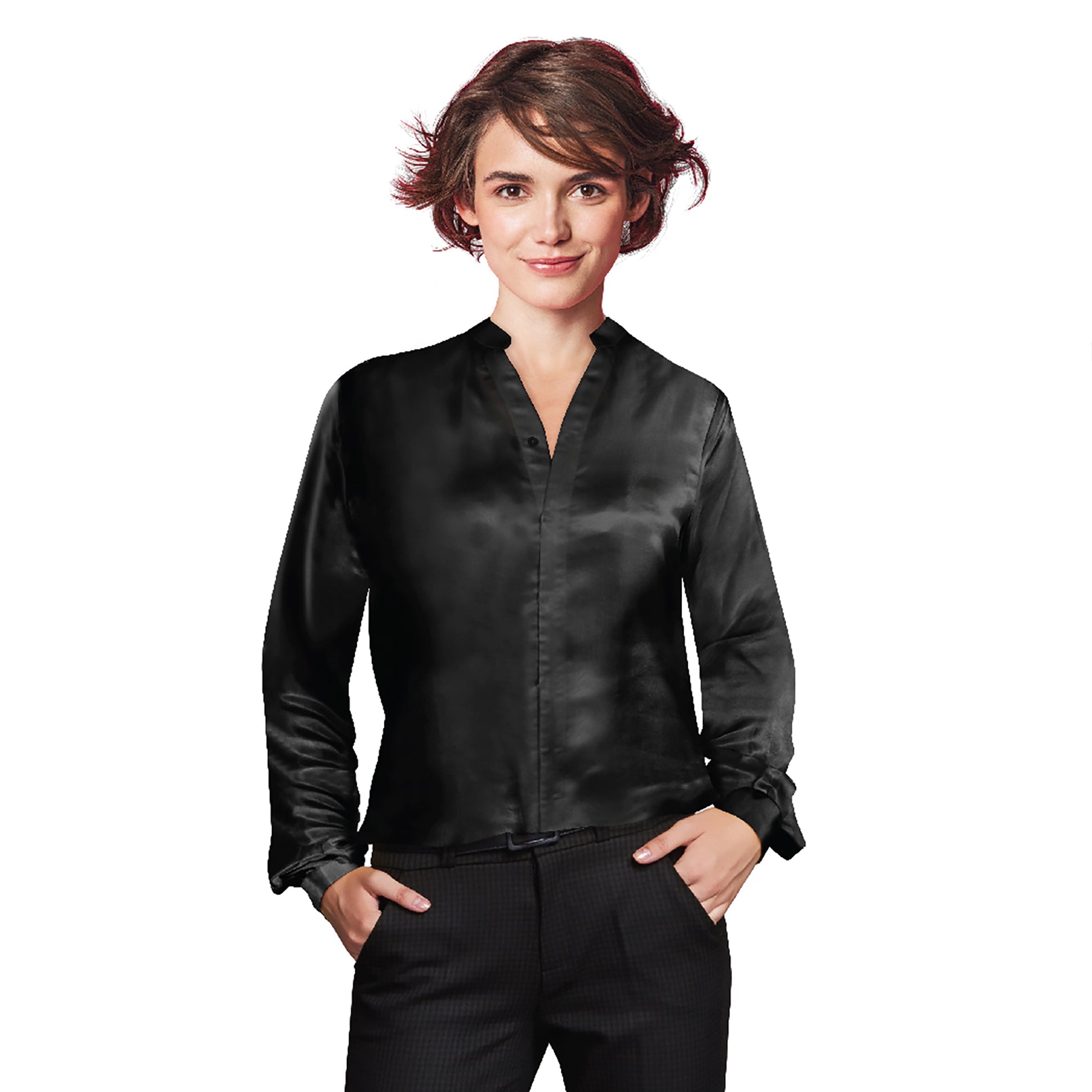 Artisan Silk Blouse, Band Collar, Washable - Tara Sartoria