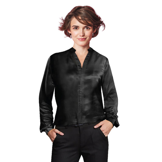 Artisan Silk Blouse, Band Collar, Washable - Tara Sartoria