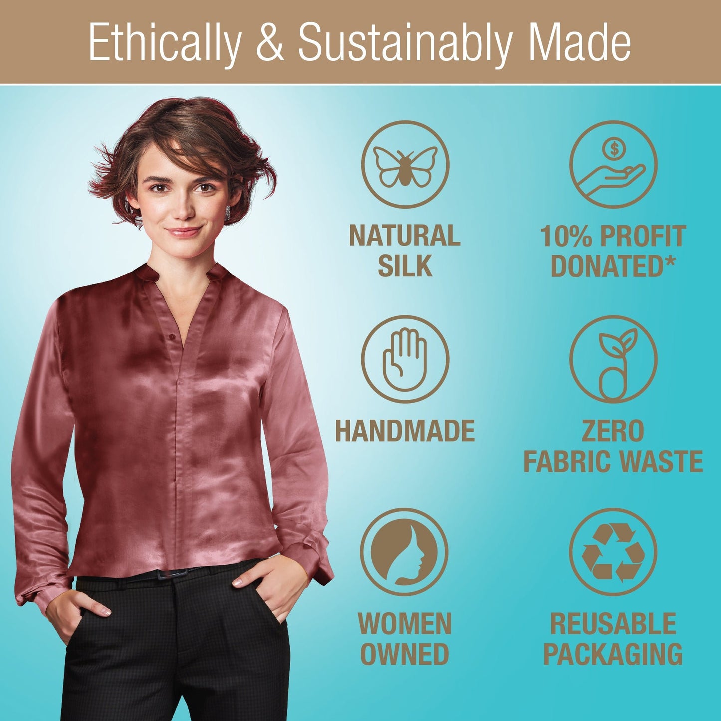 Artisan Silk Blouse, Band Collar, Washable - Tara Sartoria