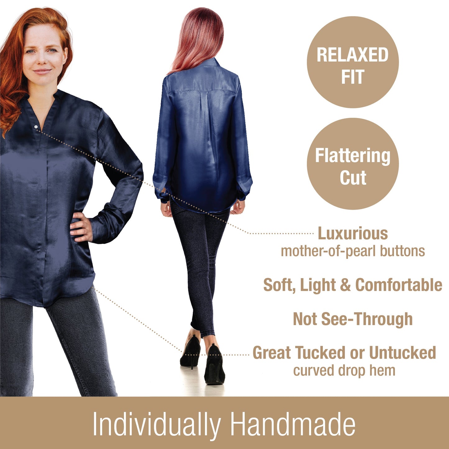 Artisan Silk Blouse, Band Collar, Washable - Tara Sartoria