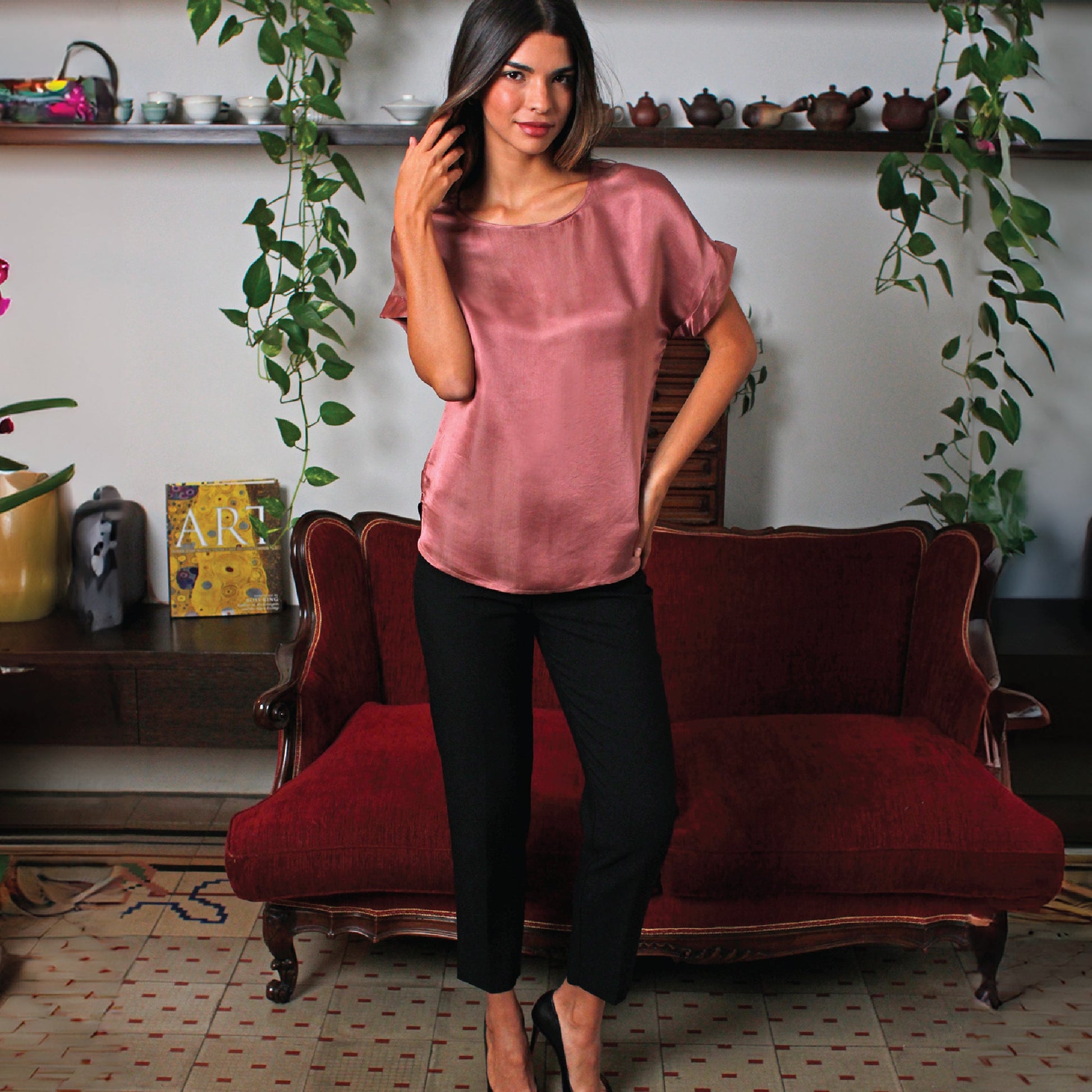 Artisan Silk Blouse, Cap Sleeves, Washable - Tara Sartoria