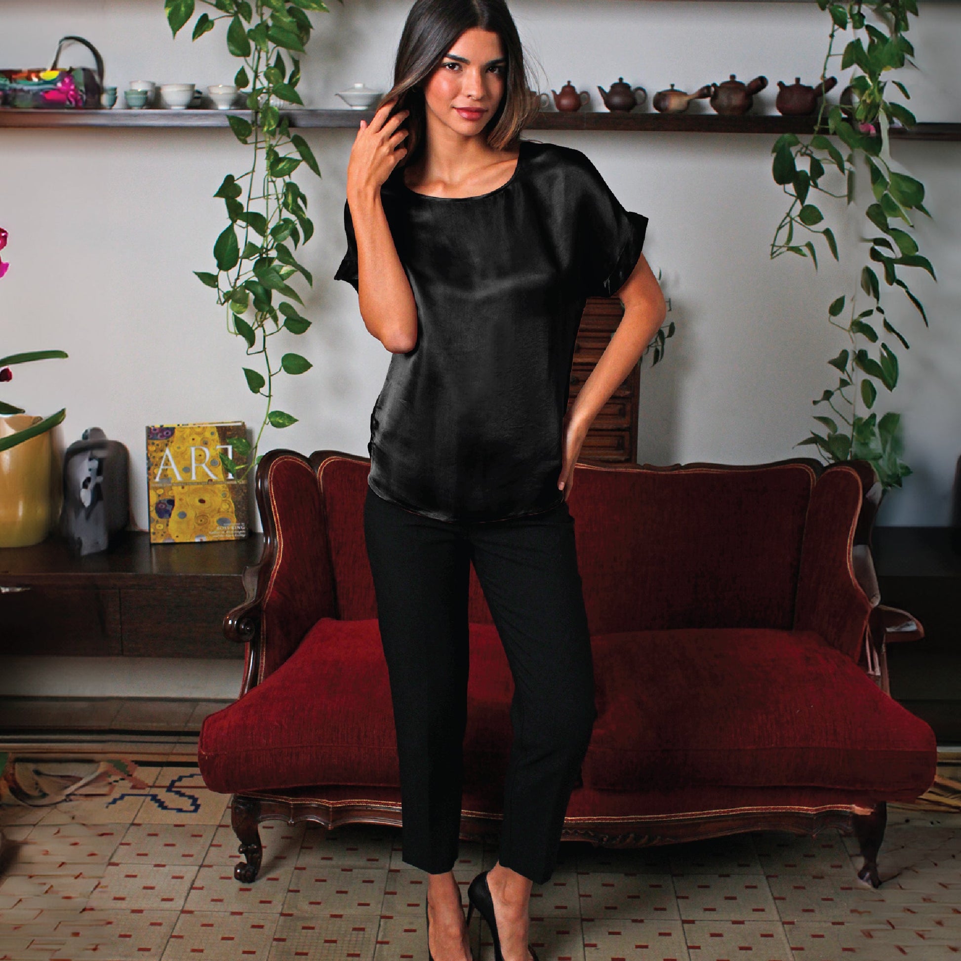 Artisan Silk Blouse, Cap Sleeves, Washable - Tara Sartoria