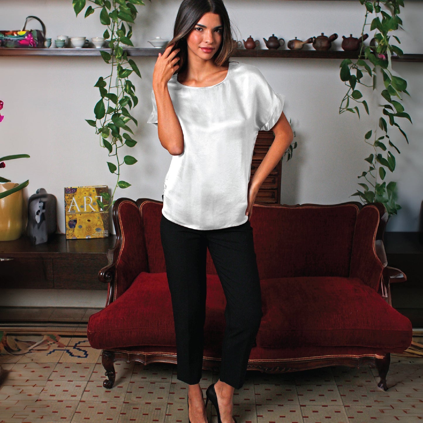 Artisan Silk Blouse, Cap Sleeves, Washable - Tara Sartoria