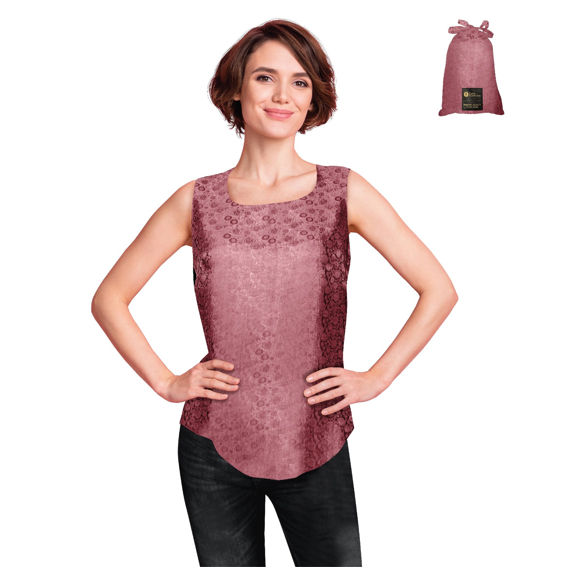 Artisan Silk Blouse Jacquard, Tank Top Round Neck, Washable - Tara Sartoria