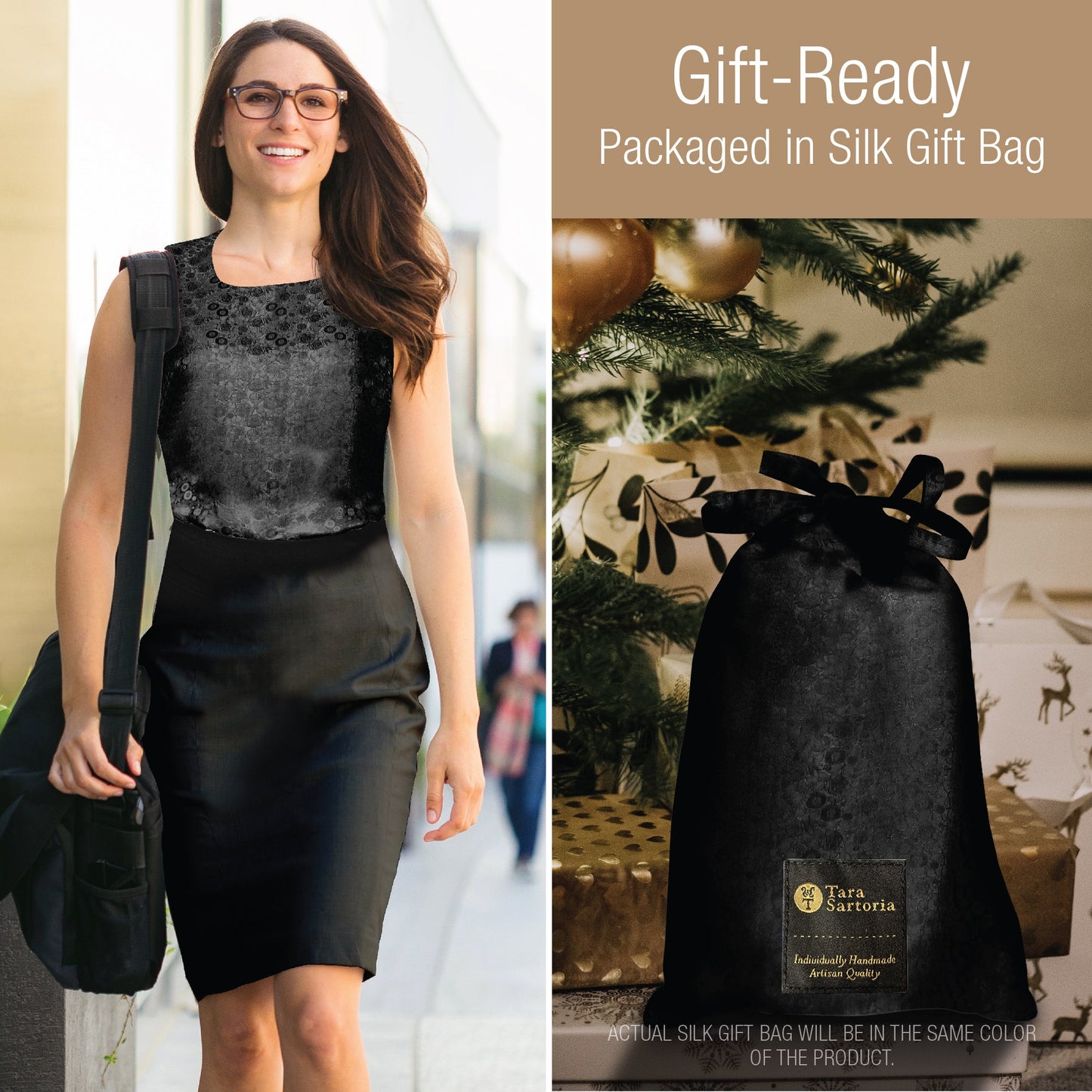 Artisan Silk Blouse Jacquard, Tank Top Round Neck, Washable - Tara Sartoria