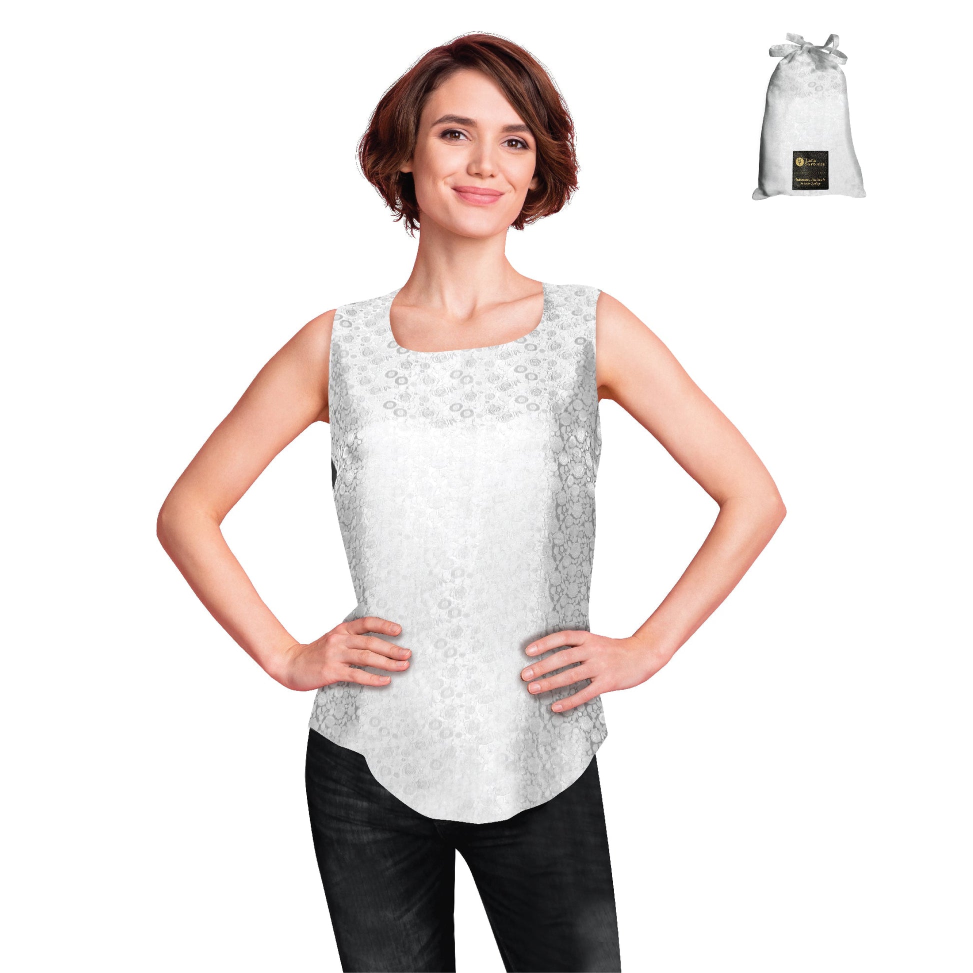 Artisan Silk Blouse Jacquard, Tank Top Round Neck, Washable - Tara Sartoria