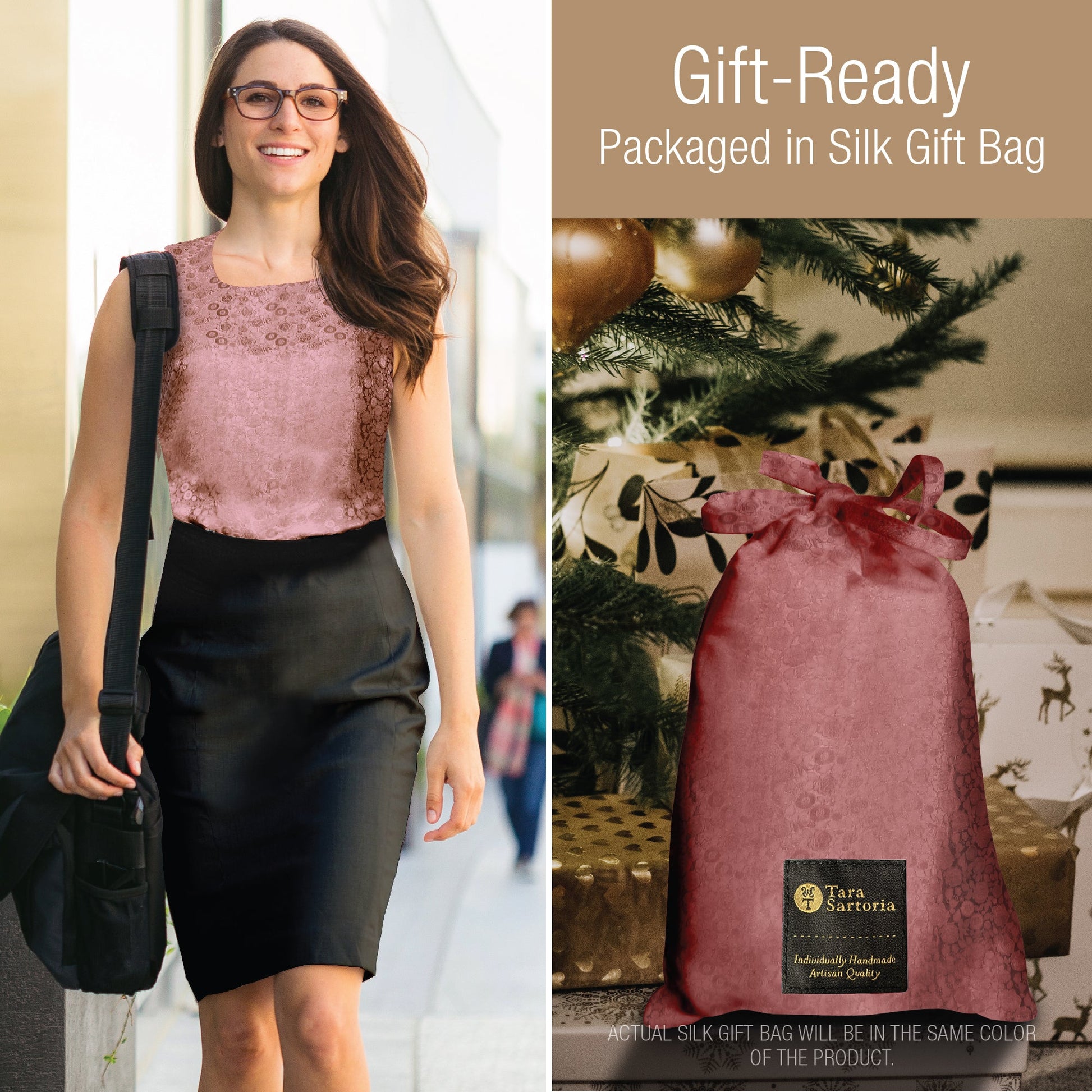 Artisan Silk Blouse Jacquard, Tank Top Round Neck, Washable - Tara Sartoria