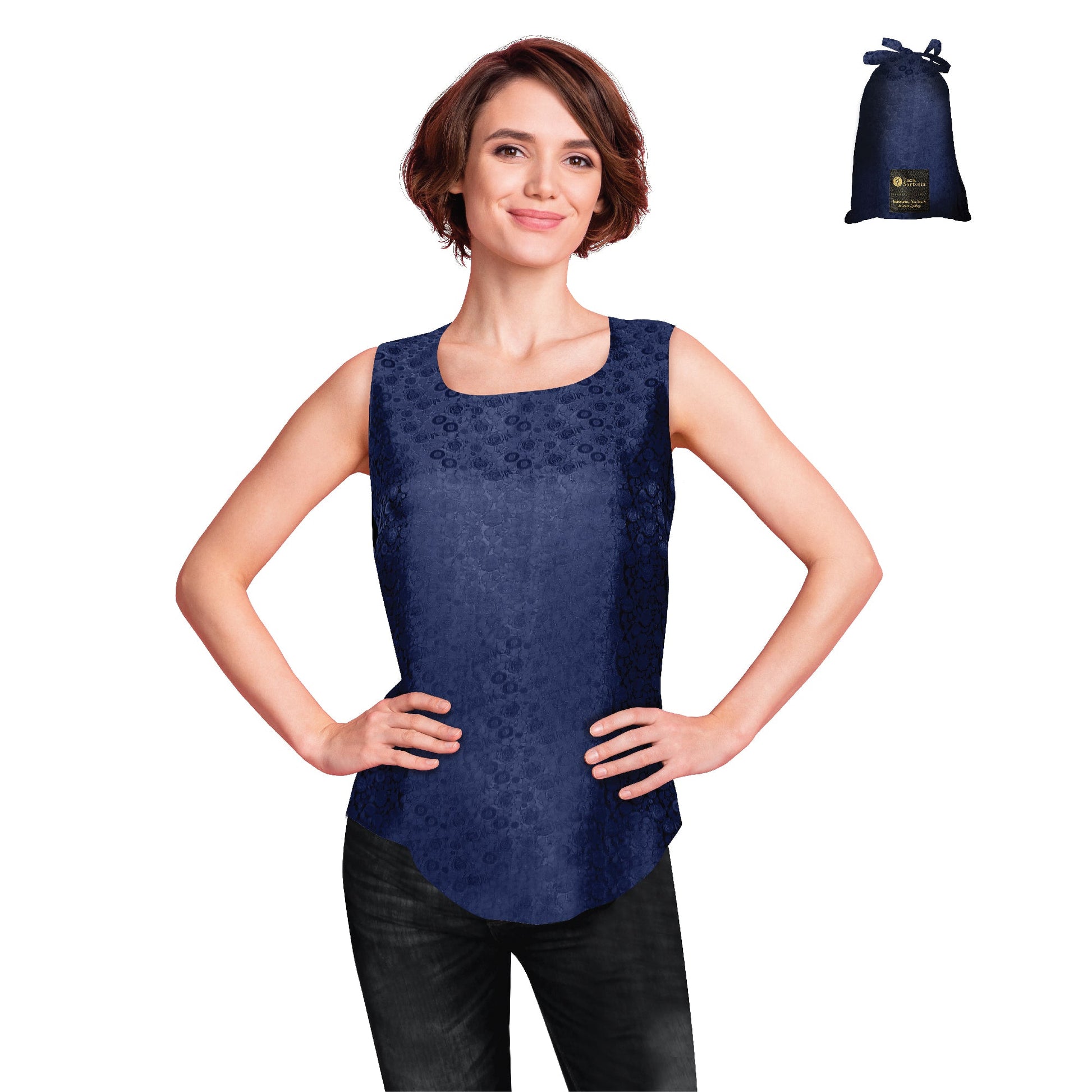 Artisan Silk Blouse Jacquard, Tank Top Round Neck, Washable - Tara Sartoria