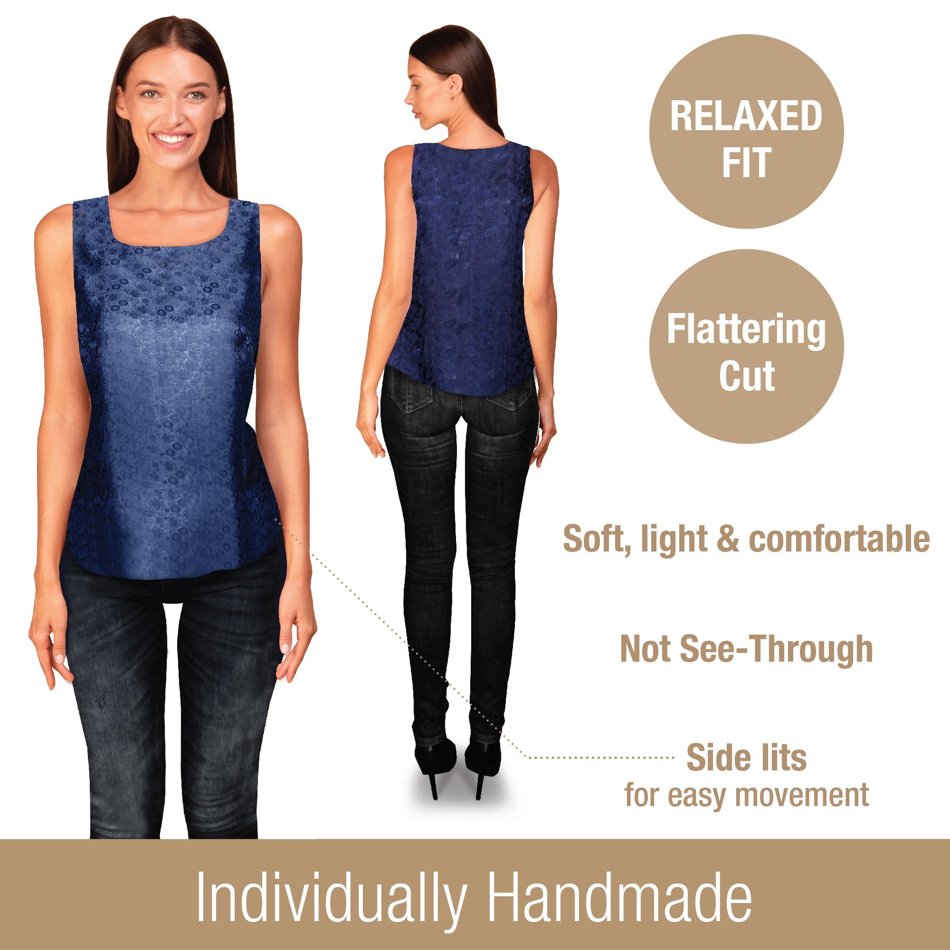 Artisan Silk Blouse Jacquard, Tank Top Round Neck, Washable - Tara Sartoria