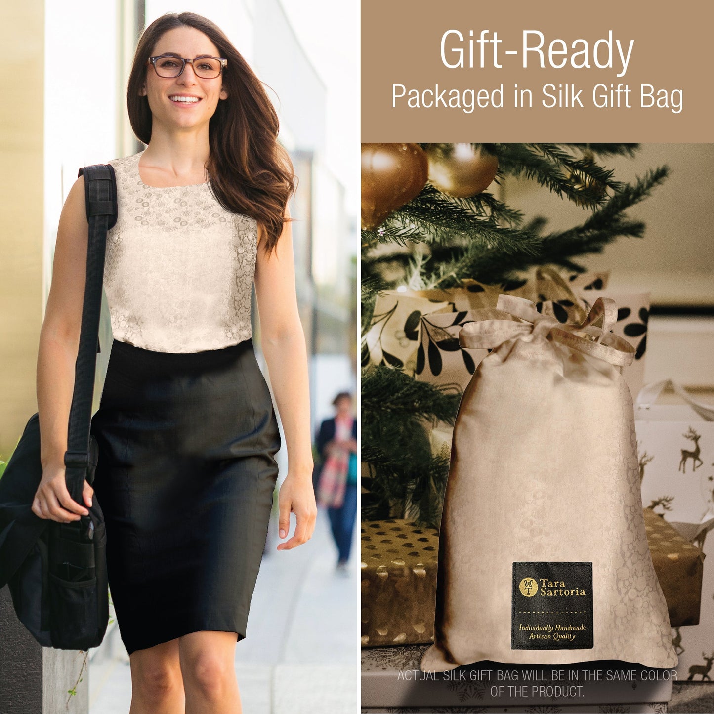 Artisan Silk Blouse Jacquard, Tank Top Round Neck, Washable - Tara Sartoria