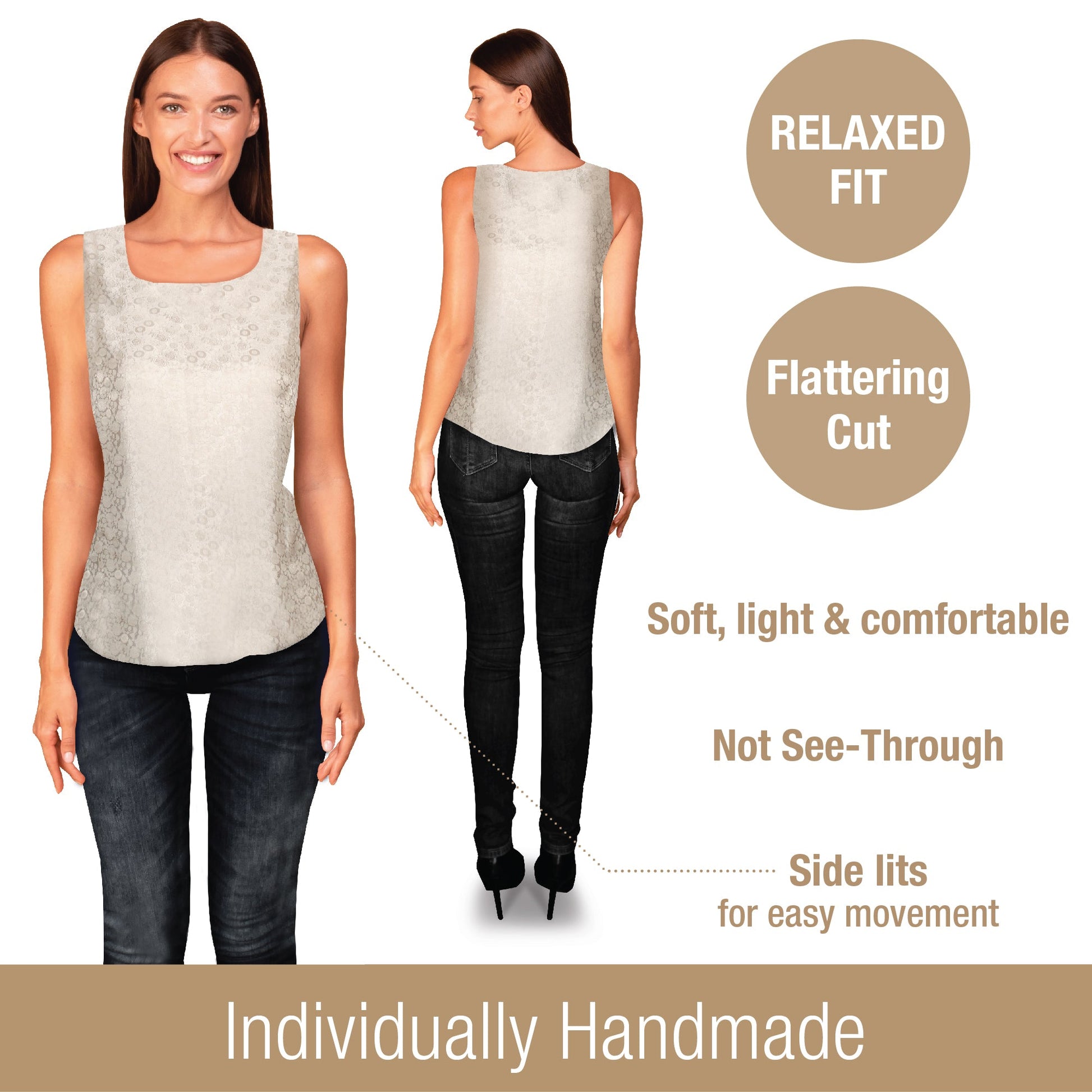 Artisan Silk Blouse Jacquard, Tank Top Round Neck, Washable - Tara Sartoria