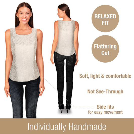 Artisan Silk Blouse Jacquard, Tank Top Round Neck, Washable - Tara Sartoria