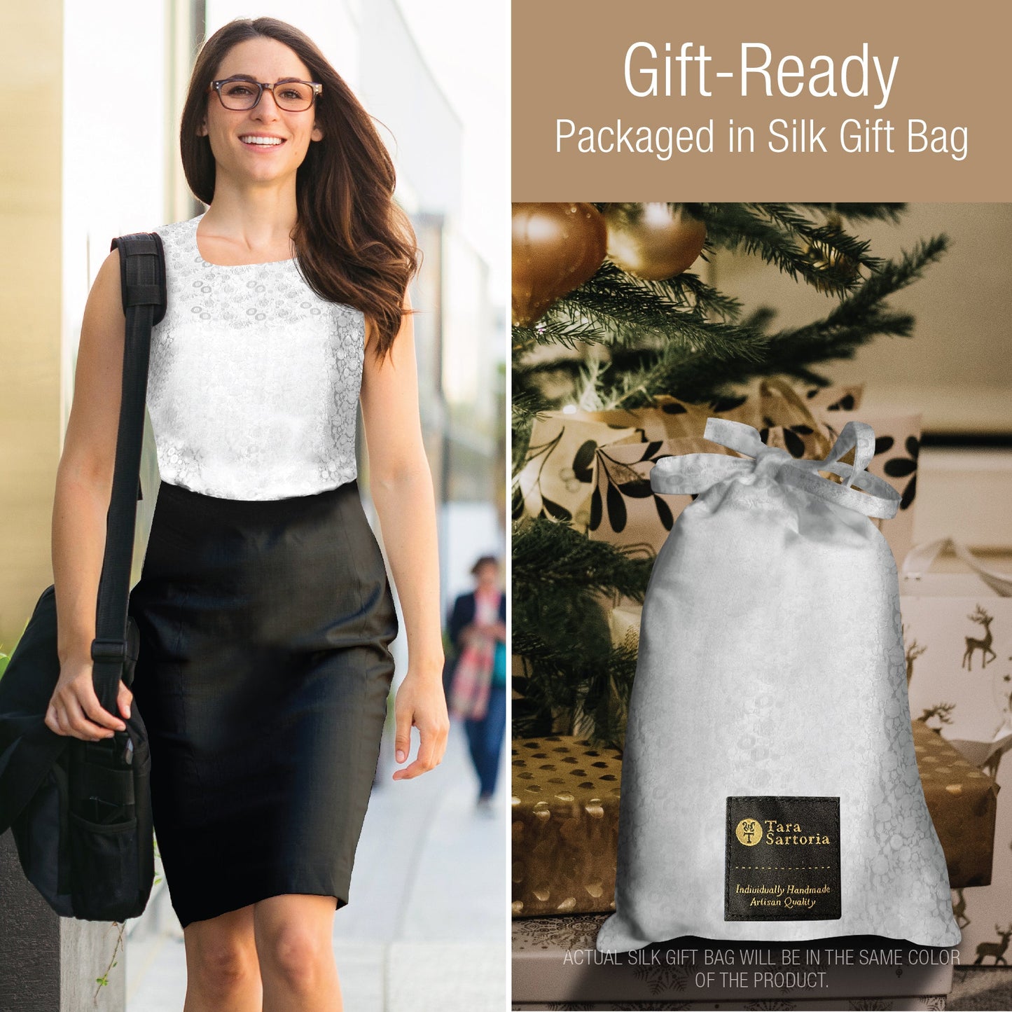 Artisan Silk Blouse Jacquard, Tank Top Round Neck, Washable - Tara Sartoria