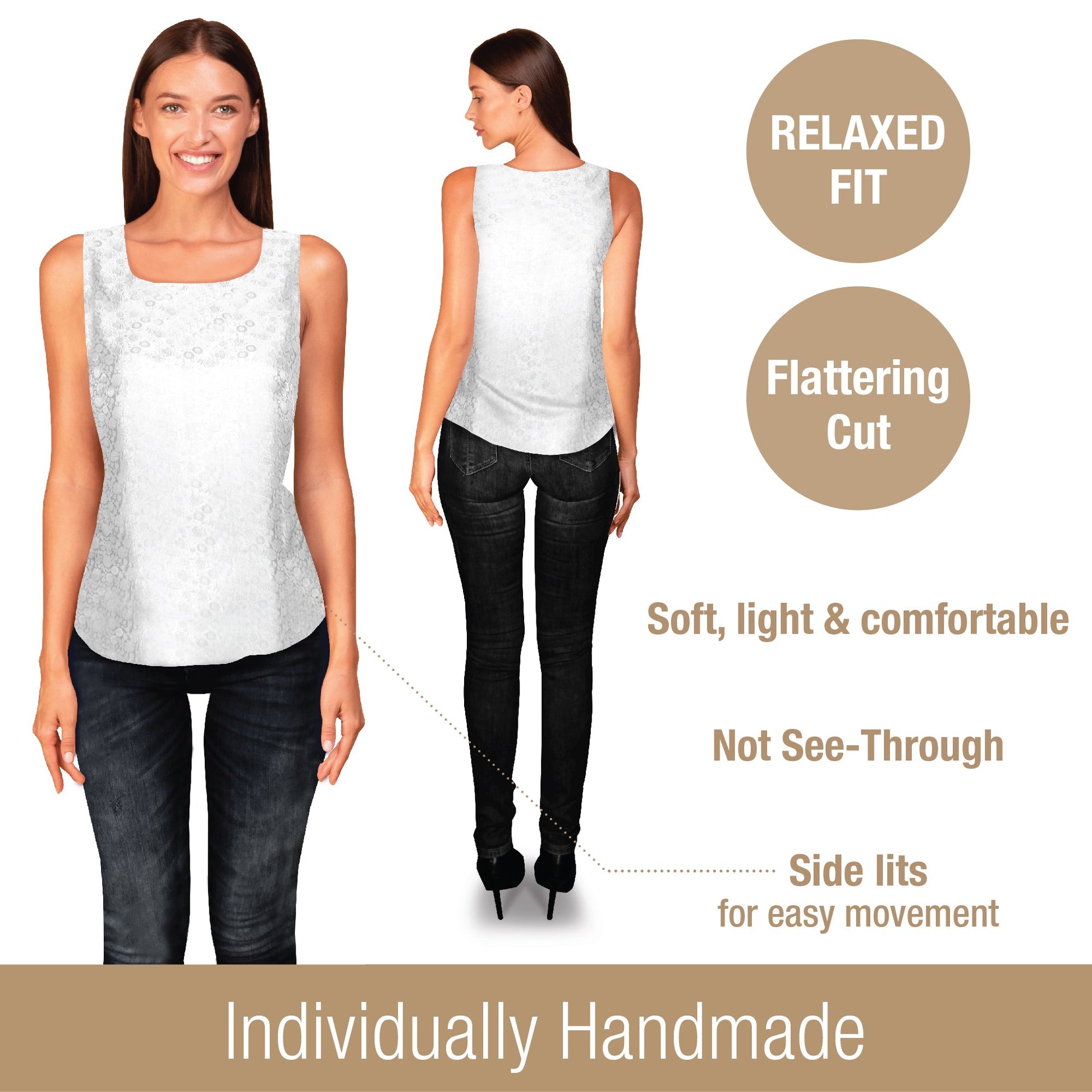 Artisan Silk Blouse Jacquard, Tank Top Round Neck, Washable - Tara Sartoria