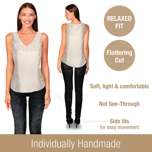 Artisan Silk Blouse Jacquard, Tank Top V Neck, Washable - Tara Sartoria