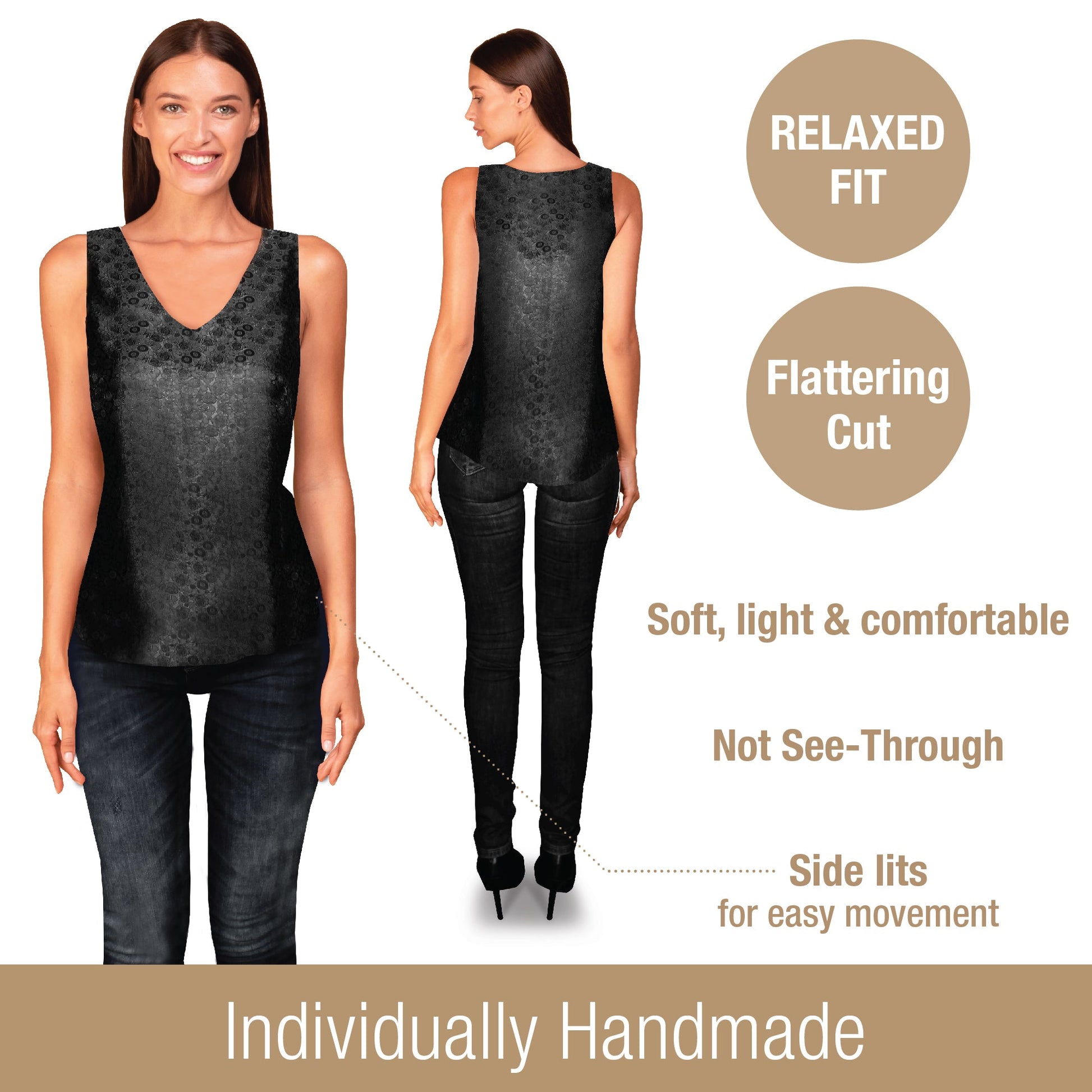 Artisan Silk Blouse Jacquard, Tank Top V Neck, Washable - Tara Sartoria
