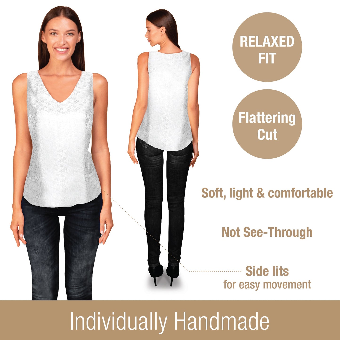 Artisan Silk Blouse Jacquard, Tank Top V Neck, Washable - Tara Sartoria