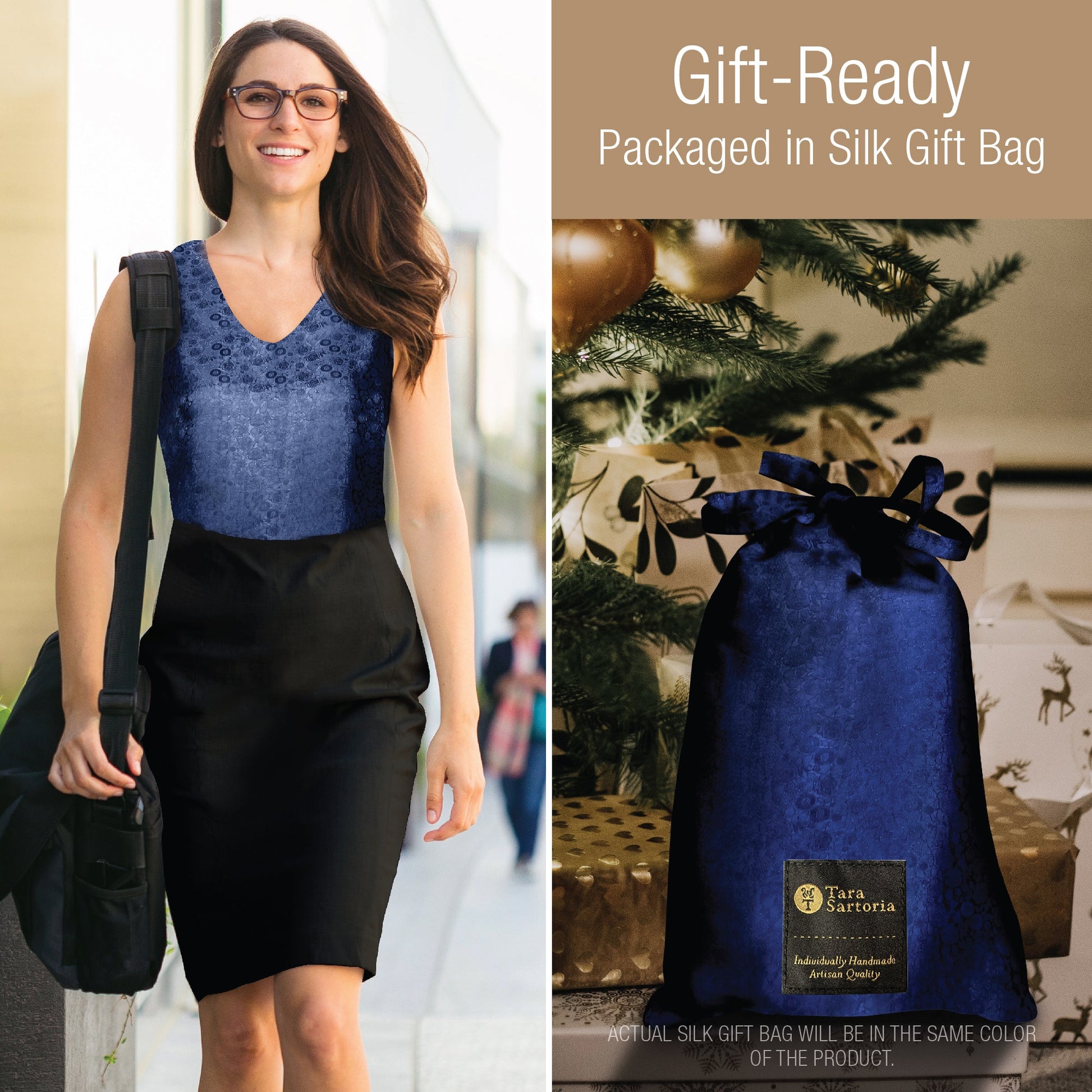 Artisan Silk Blouse Jacquard, Tank Top V Neck, Washable - Tara Sartoria